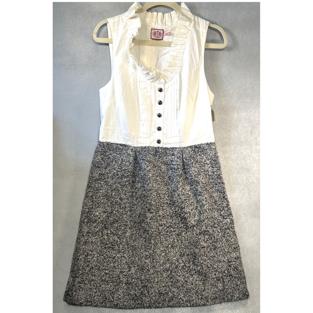 Juicy Couture White Ruffle Tweed Mixed Media Sleeveless Dress Size 10